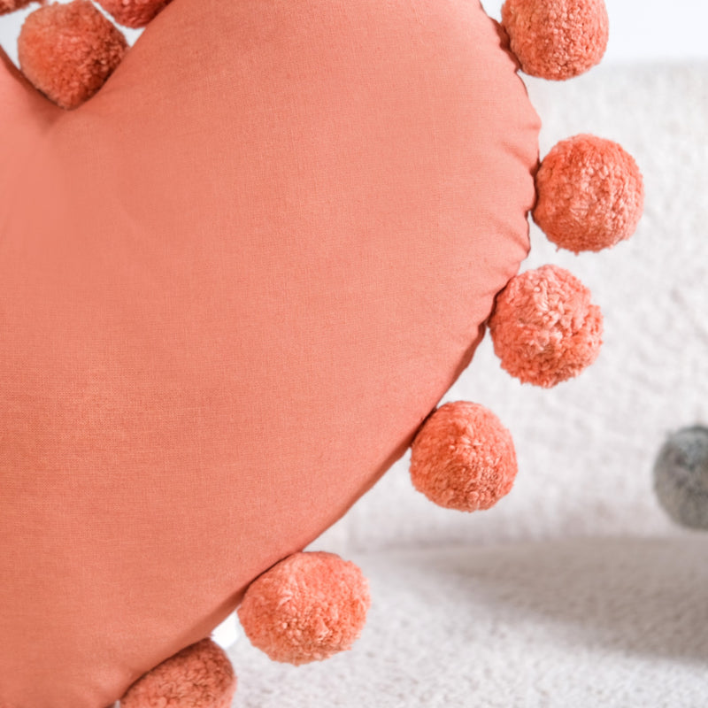 Pom Pom Heart Sofa Cushion Dusty Pink