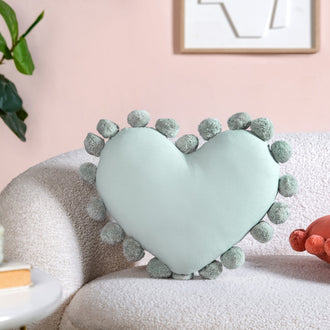 Pom Pom Heart Sofa Cushion Mint Green