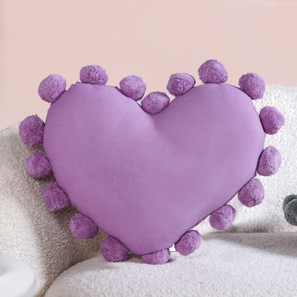 Pom Pom Heart Sofa Cushion Purple 60x35cm