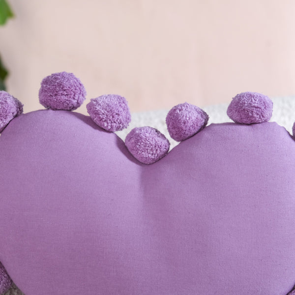 Pom Pom Heart Sofa Cushion Purple 60x35cm