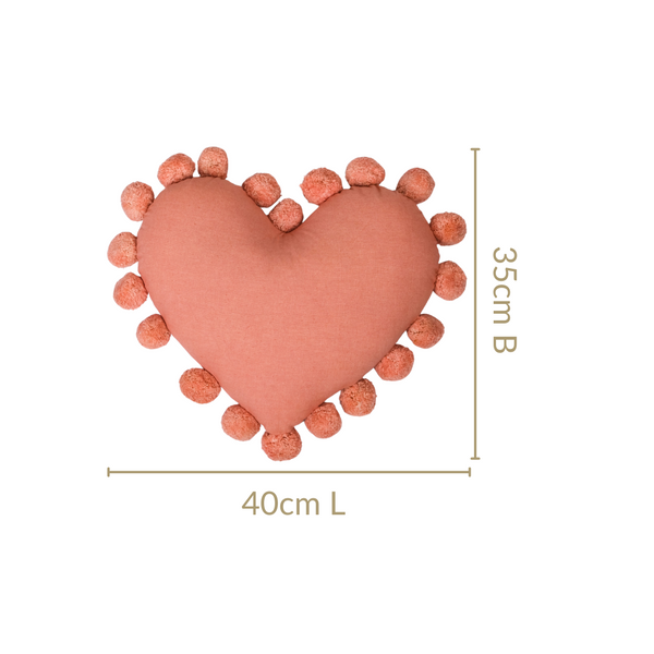 Pom Pom Heart Sofa Cushion Dusty Pink 40x35cm