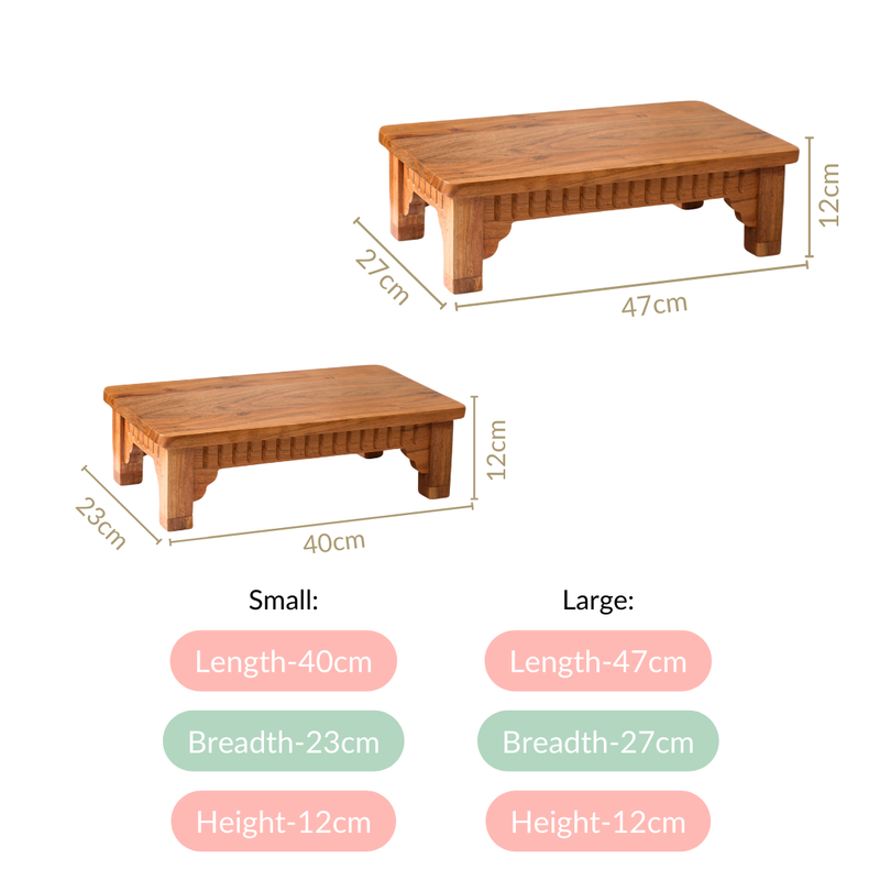 Pure Acacia Wood Pooja Chowki Set Of 2