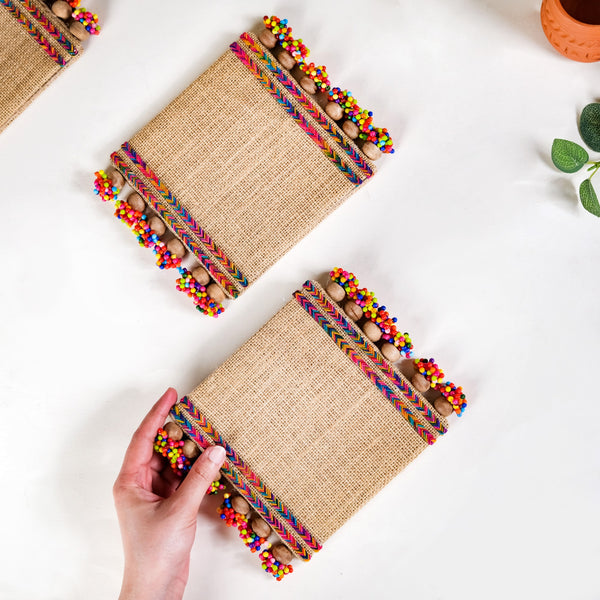 Colourful Jute Mini Trivet Mats Set of 2 Online - Premium Trivet | Nestasia