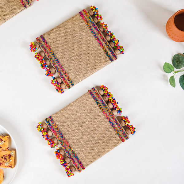 Colourful Jute Mini Trivet Mats Set of 2 Online - Premium Trivet | Nestasia
