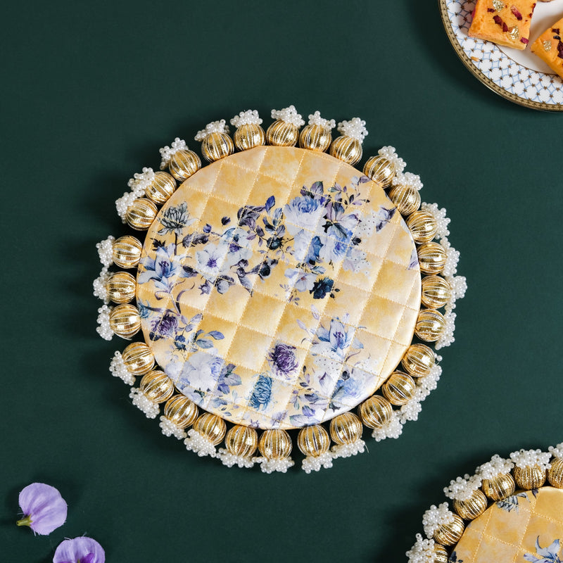 Round Decorative Pooja Mat Set Of 2 Yellow