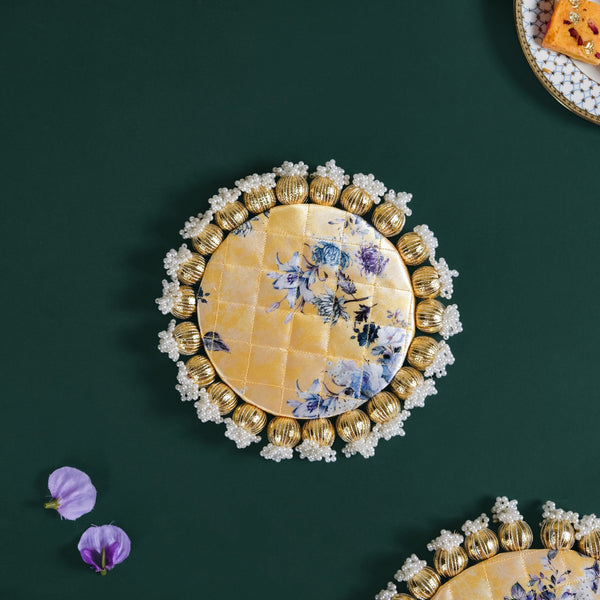 Round Decorative Pooja Mat Set Of 2 Yellow