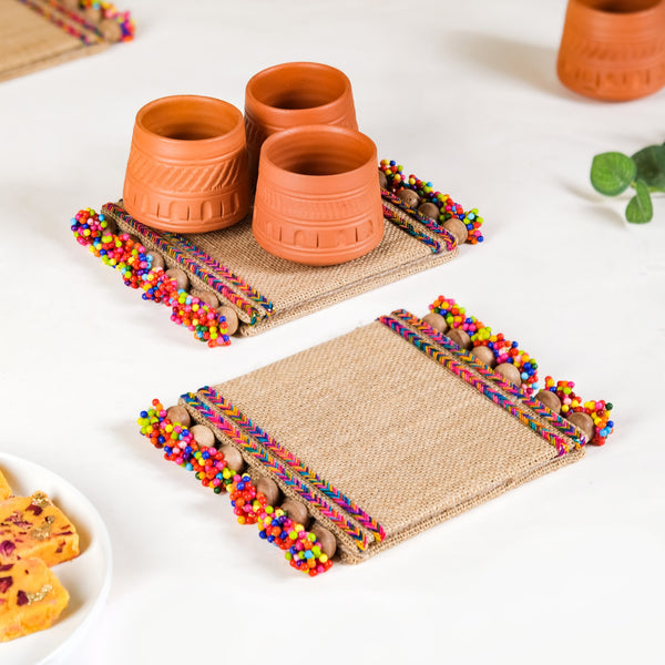 Square Decorative Platter For Holi Set of 2 Multicoloured