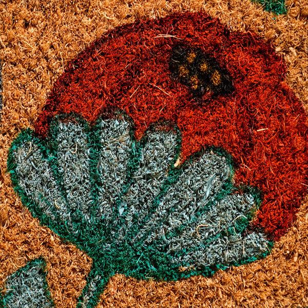 Poppy Blossoms Natural Coir Floor Mat 24x16 Inch