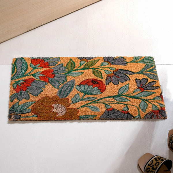 Poppy Blossoms Natural Coir Floor Mat 24x16 Inch