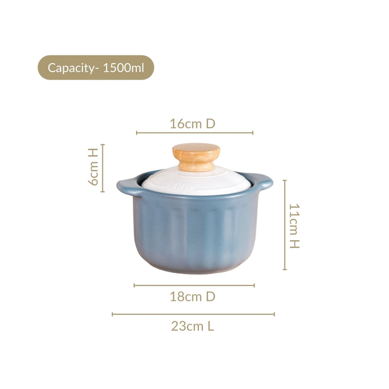 Porcelain Ceramic Clay Pot With Lid And Handle 1500ml
