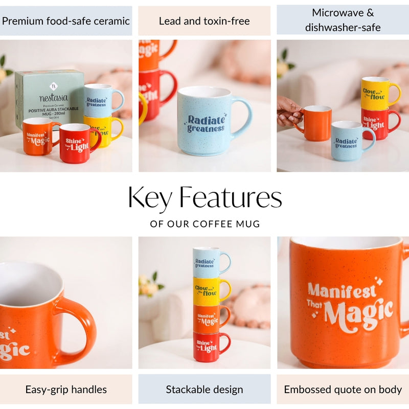 Positive Aura Vibrant Stackable Mugs Set Of 4 280ml