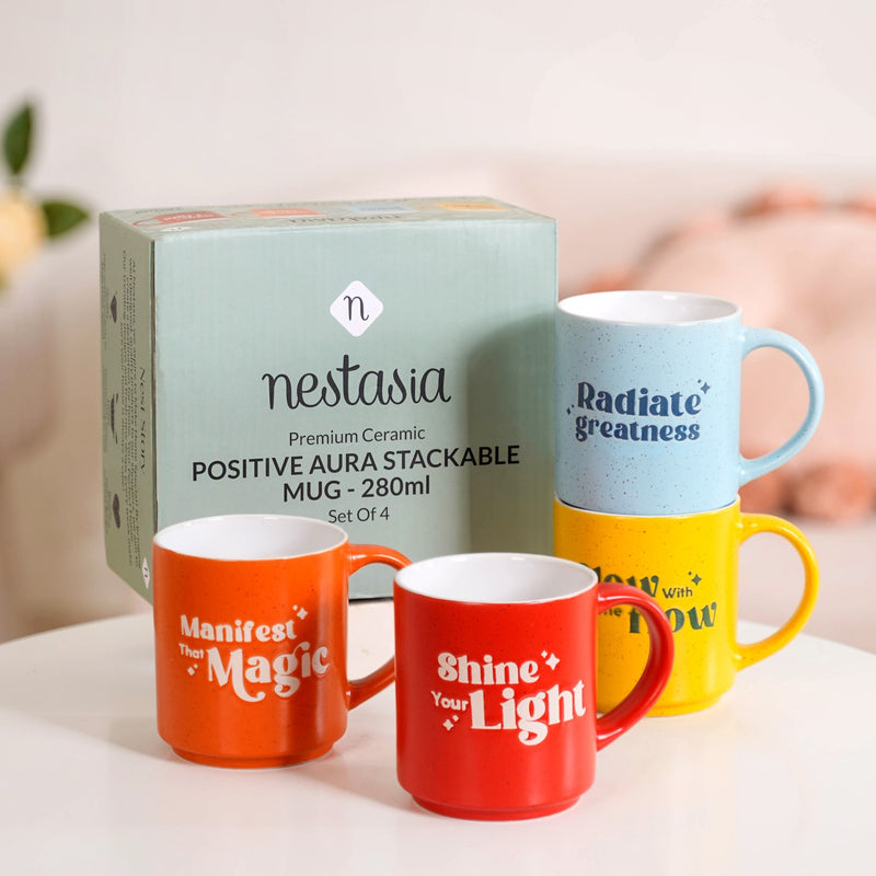 Positive Aura Vibrant Stackable Mugs Set Of 4 280ml