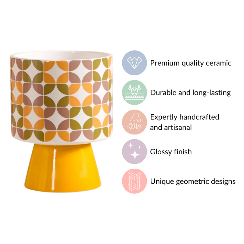 Colour Pop Pedestal Flower Pot Bauhaus Multicolour- Colour Pop Flower Pot, Multicolour Pedestal Pot, Decorative Pedestal Planter, Vibrant Flower Pot