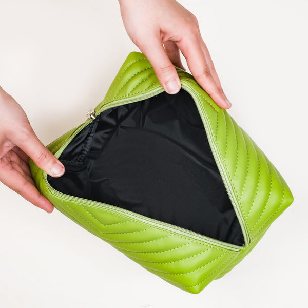 Quilted Vegan Leather Makeup Organizer Set Of 2 Green
