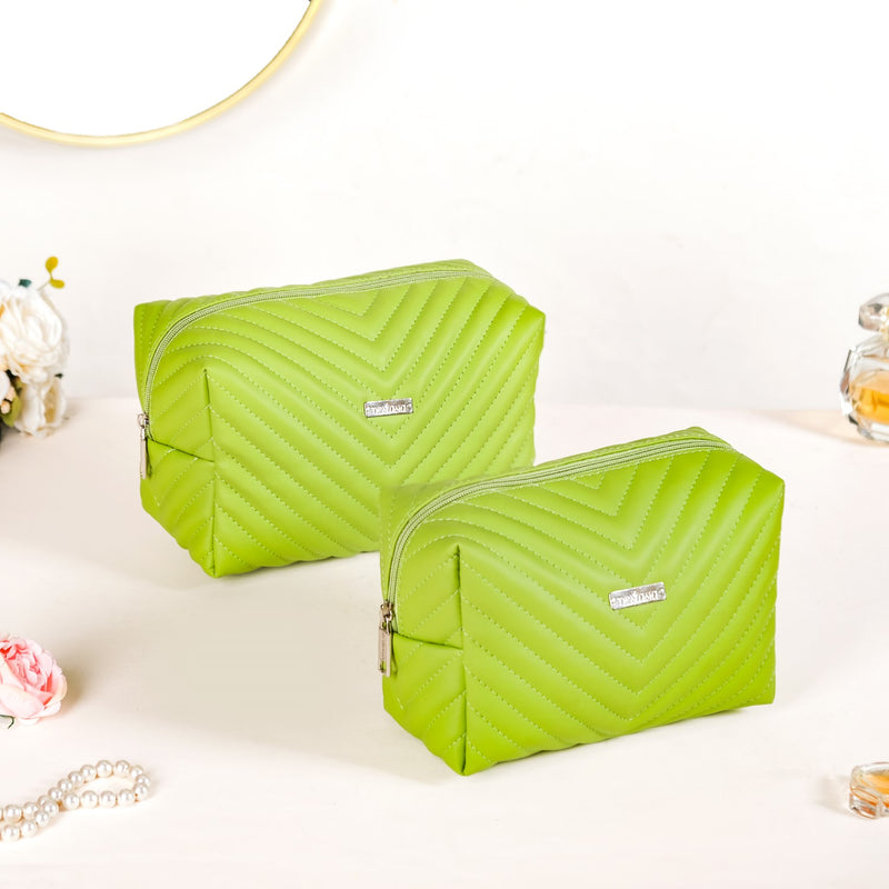 Quilted Vegan Leather Makeup Organizer Set Of 2 Green