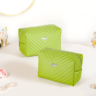 Quilted Vegan Leather Makeup Organizer Set Of 2 Green