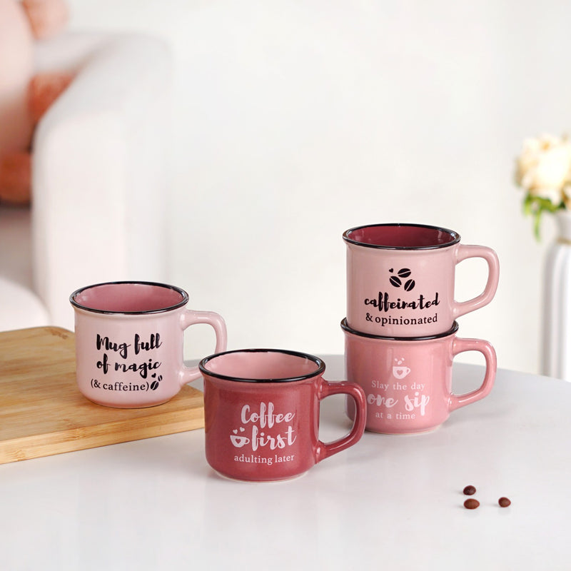 PourFect Pink Stackable Mugs Set Of 4 Pink 170ml
