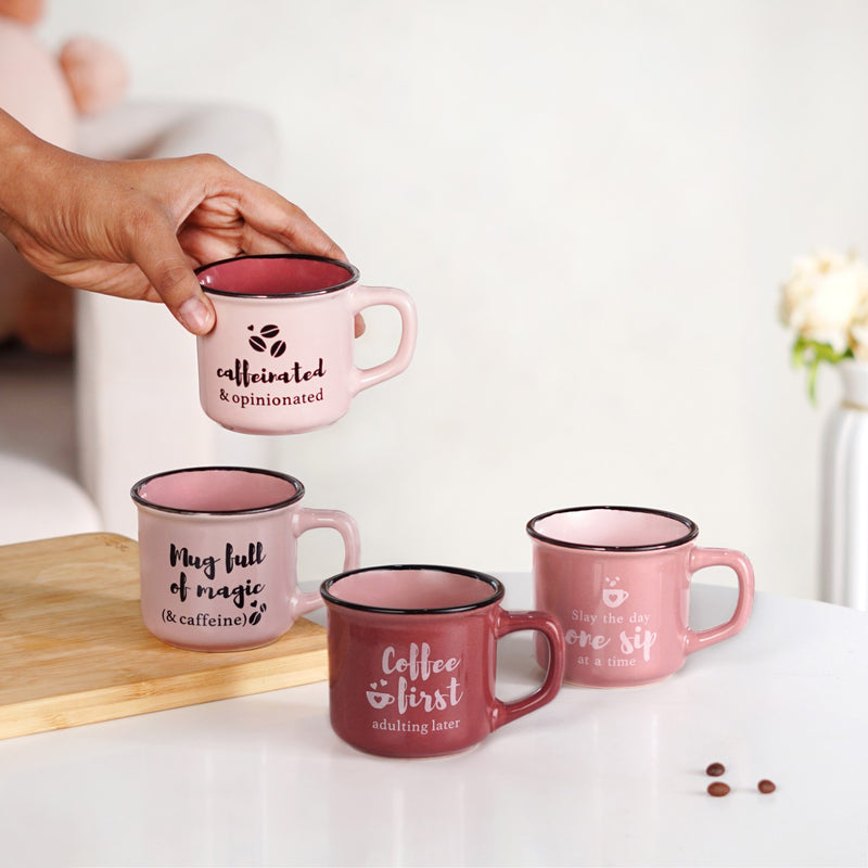 PourFect Pink Stackable Mugs Set Of 4 Pink 170ml