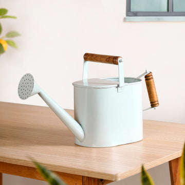 Pourtia Metal Plant Watering Can Dual Wooden Handle Blue