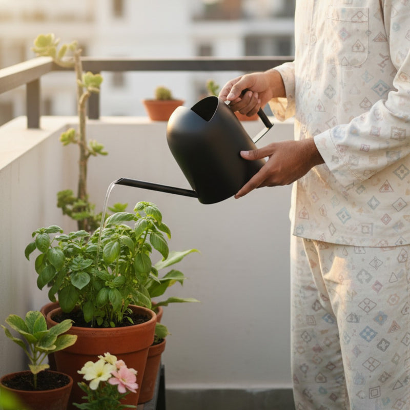 Pourtia Black Compact Metal Watering Can