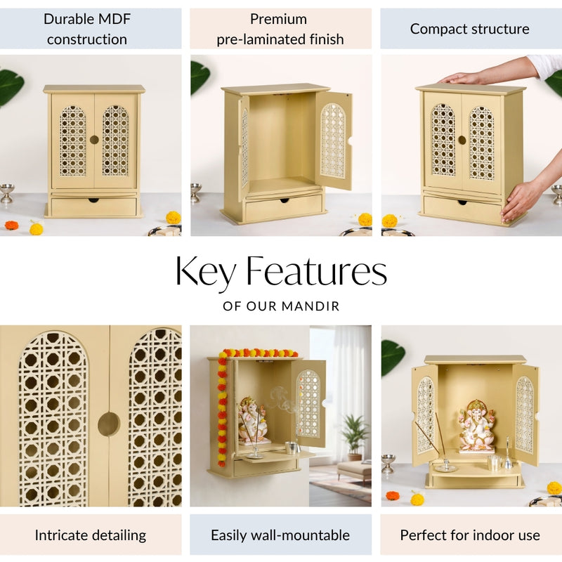 Prarthana Wooden Puja Mandir For Home And Office 33x17x43cm