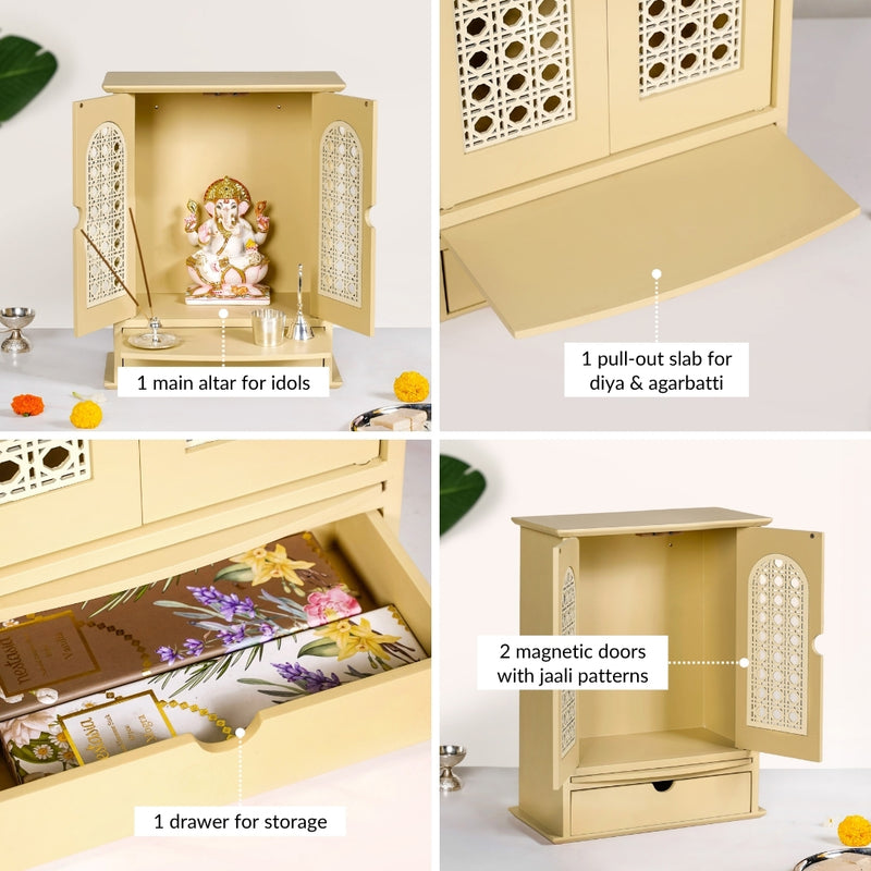 Prarthana Wooden Puja Mandir For Home And Office 33x17x43cm