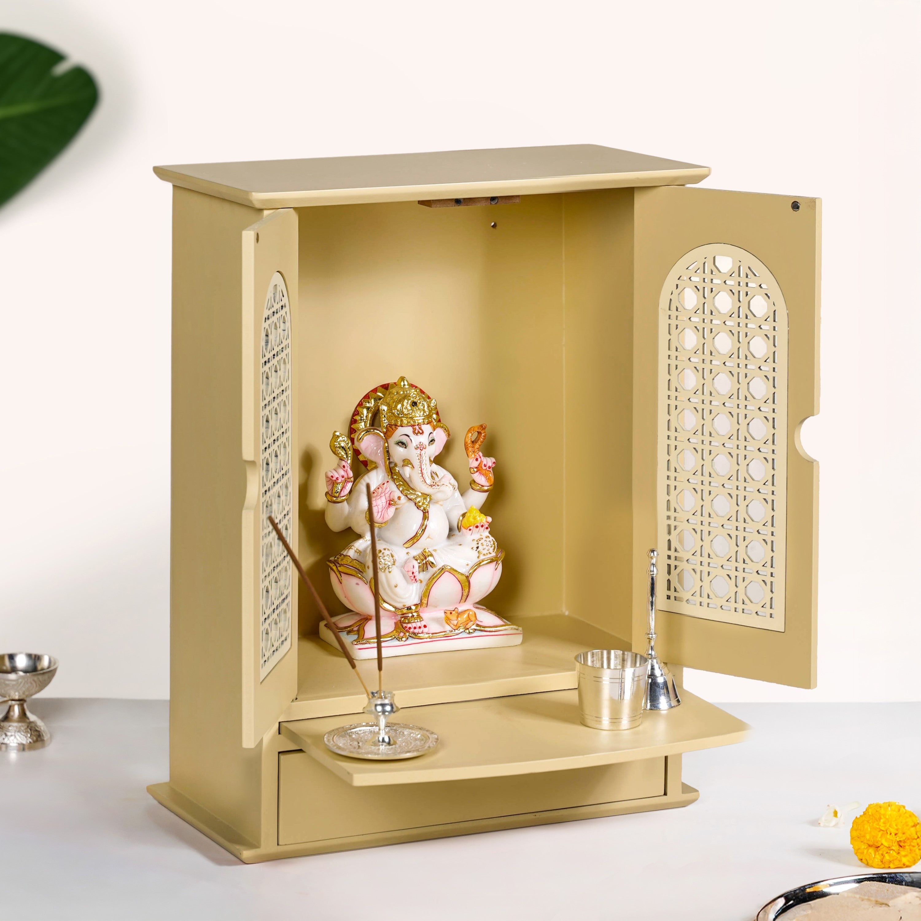 Prarthana Wooden Puja Mandir For Home And Office Medium 33x17x43cm
