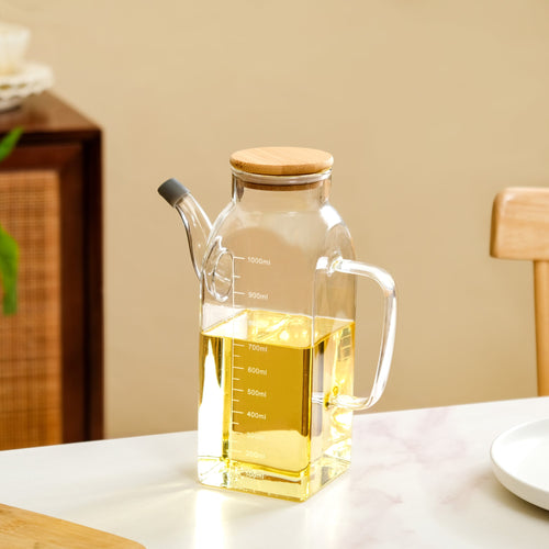 Premium Borosilicate Glass Oil Pot with Bamboo Lid 1000ml