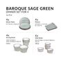 Baroque Sage Green 16 Piece Dinner Set For 4