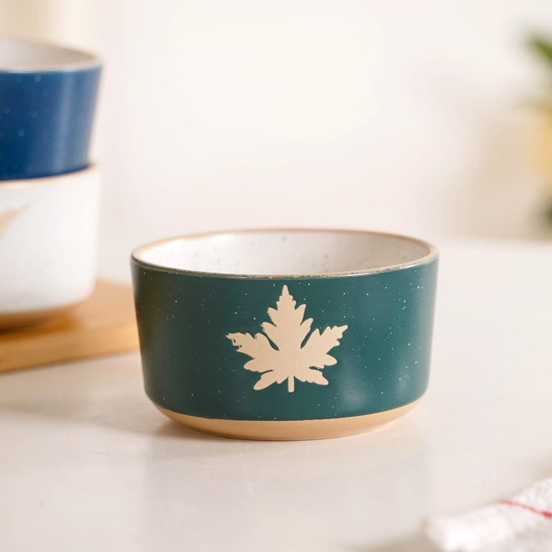 Premium Ceramic Leaf Design Snack Bowl Set Of 4 180ml