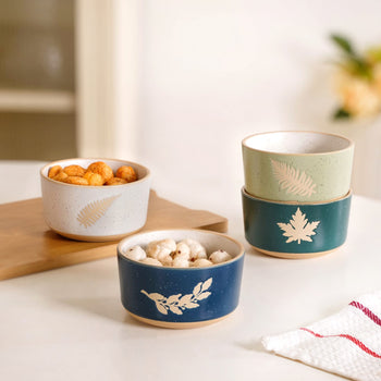 Premium Ceramic Leaf Design Snack Bowl Set Of 4 180ml