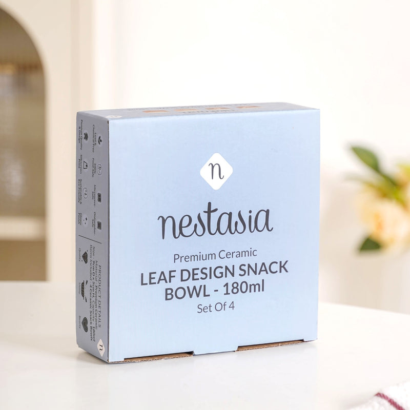 Premium Ceramic Leaf Design Snack Bowl Set Of 4 180ml