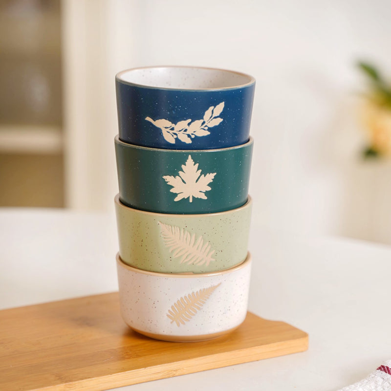 Premium Ceramic Leaf Design Snack Bowl Set Of 4 180ml
