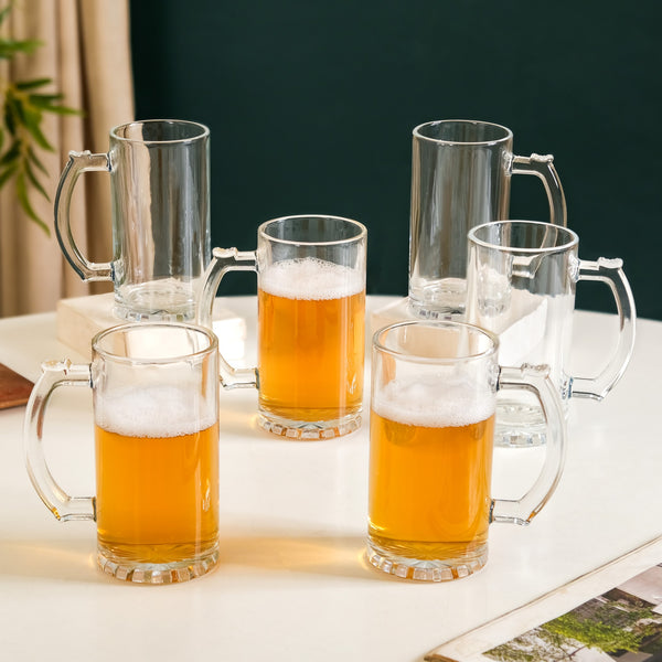 Premium Tall Glass Beer Mugs Set Of 6 520ml