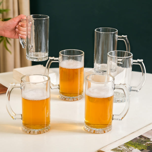 Premium Tall Glass Beer Mugs Set Of 6 520ml