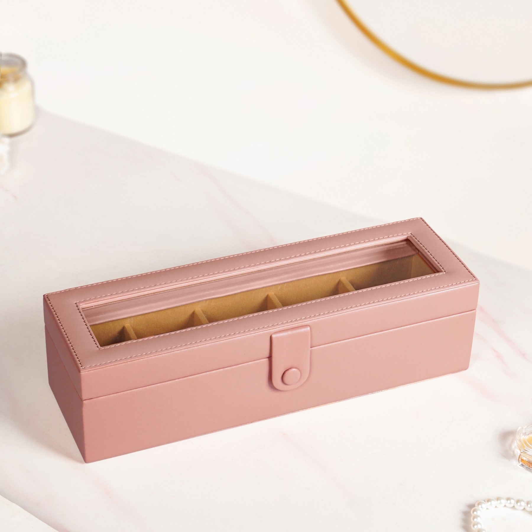 Faux Leather Watch Organiser Box Pink