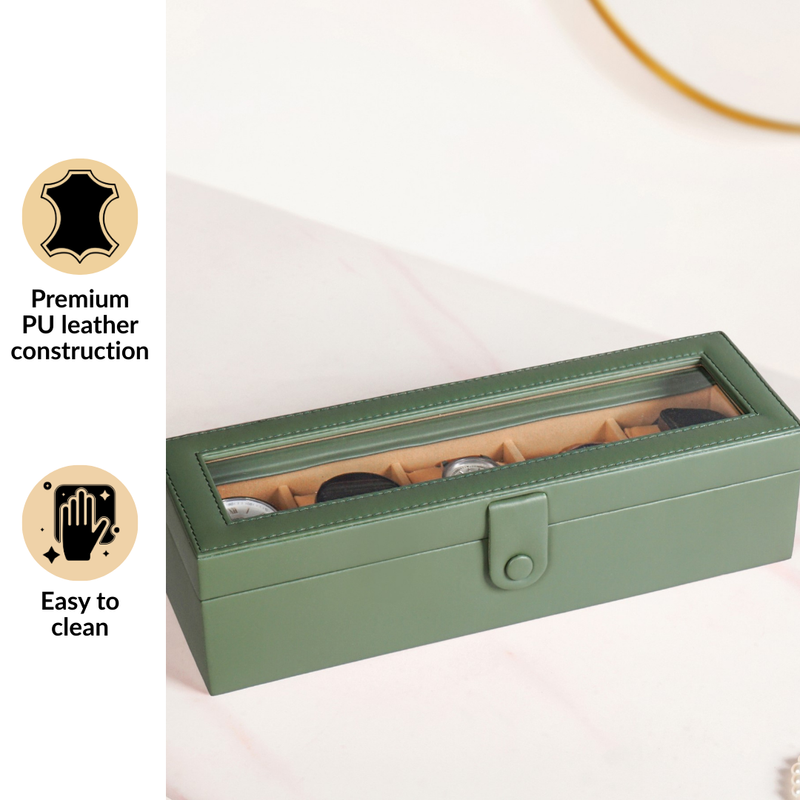 Premium Velvet Lined Watch Organiser Sage Green