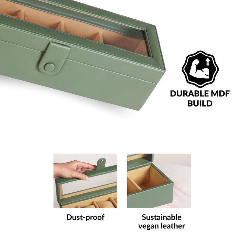 Premium Velvet Lined Watch Organiser Sage Green