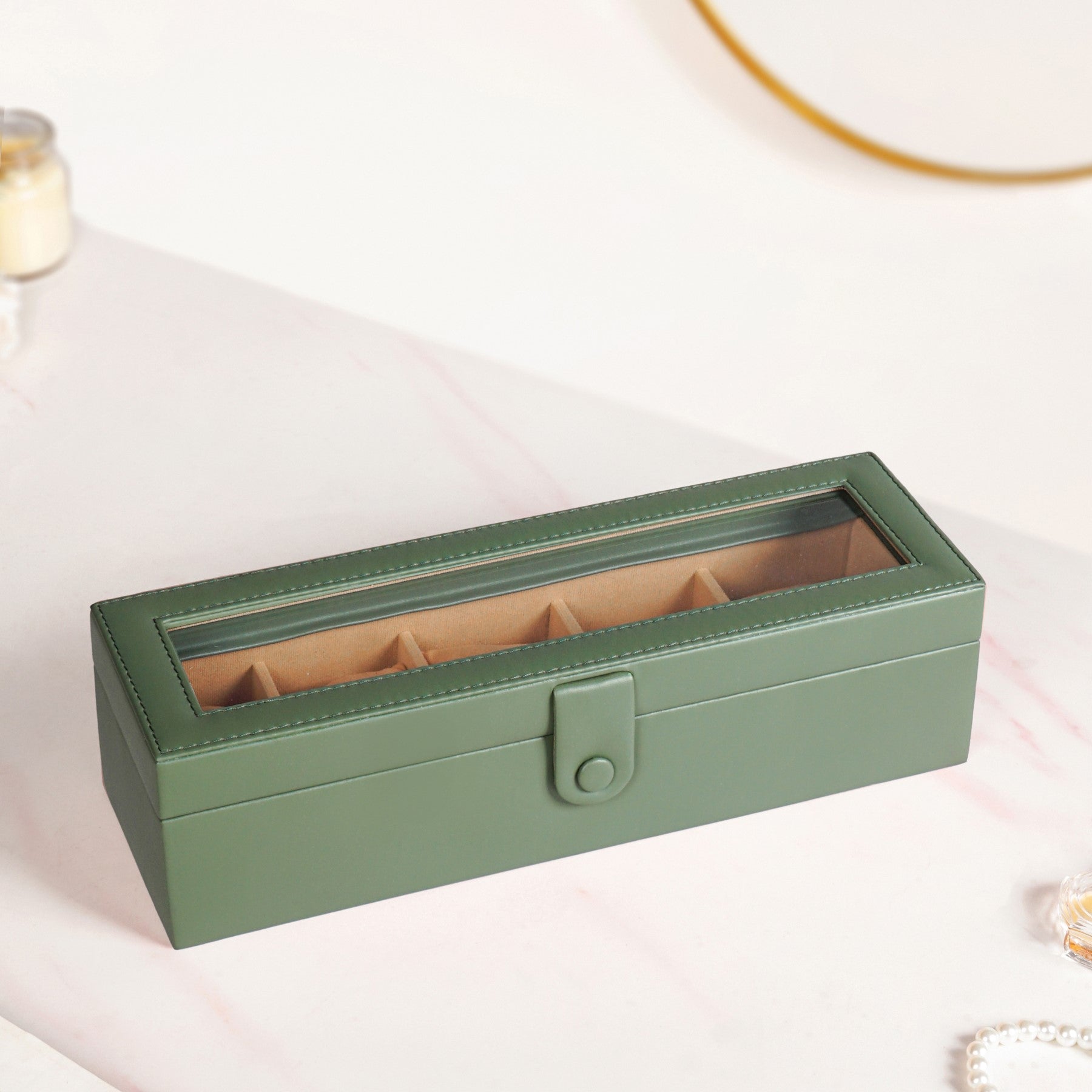 Faux Leather Watch Box Sage Green