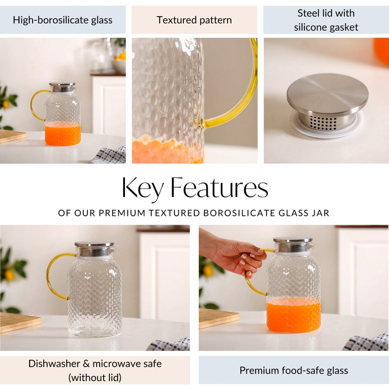 Premium Textured Borosilicate Glass Jar 1250ml