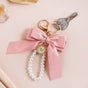 Pretty In Pink Cute Bow And Pearls Keychain