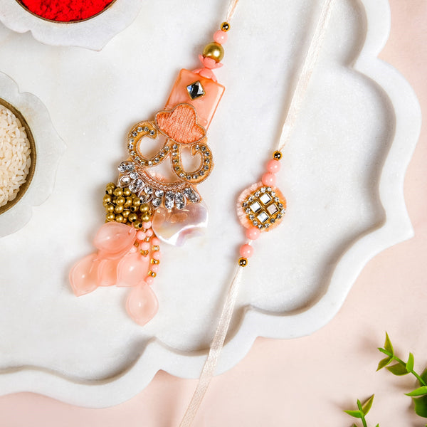 Pretty Peach Rakhi Lumba Gift Set