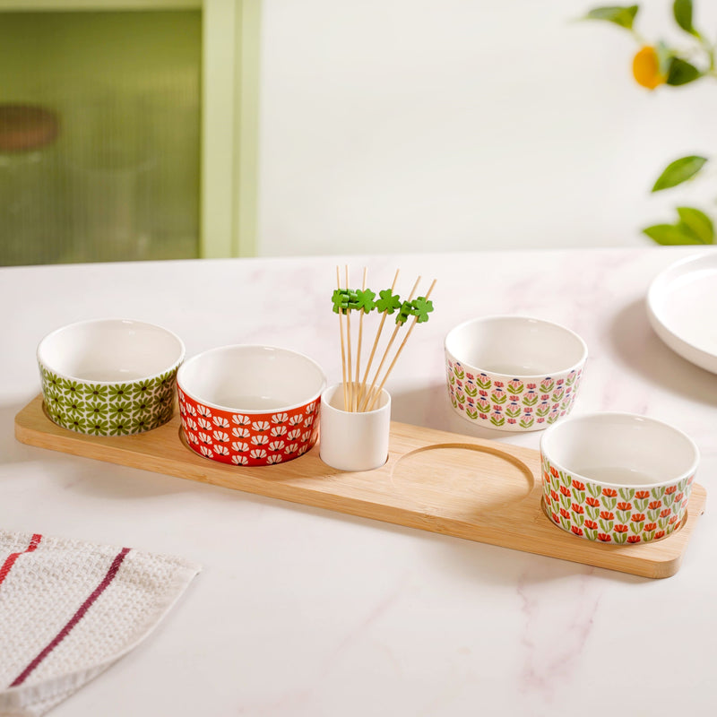 Printed Bowls With Tray And Toothpick Set Of 7