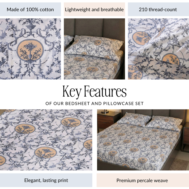 Printed Queen Size Cotton Bedsheet Set 275x229cm