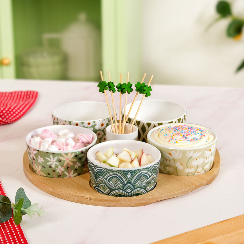 Printed Snack Bowls With Tray And Toothpick Set Of 8