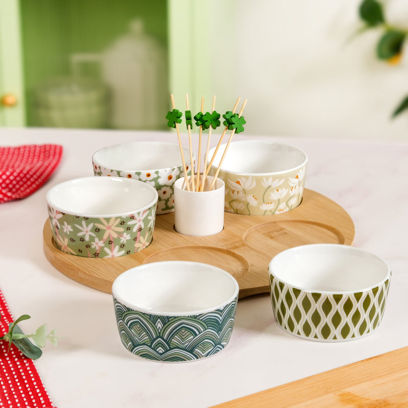 Printed Snack Bowls With Tray And Toothpick Set Of 8