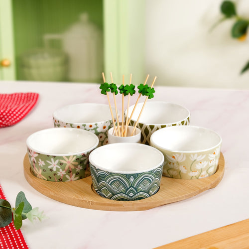 Printed Snack Bowls With Tray And Toothpick Set Of 8