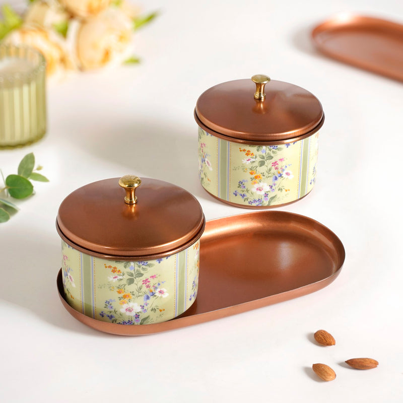 Printed Jar With Tray Set Of 3 In Gift Box