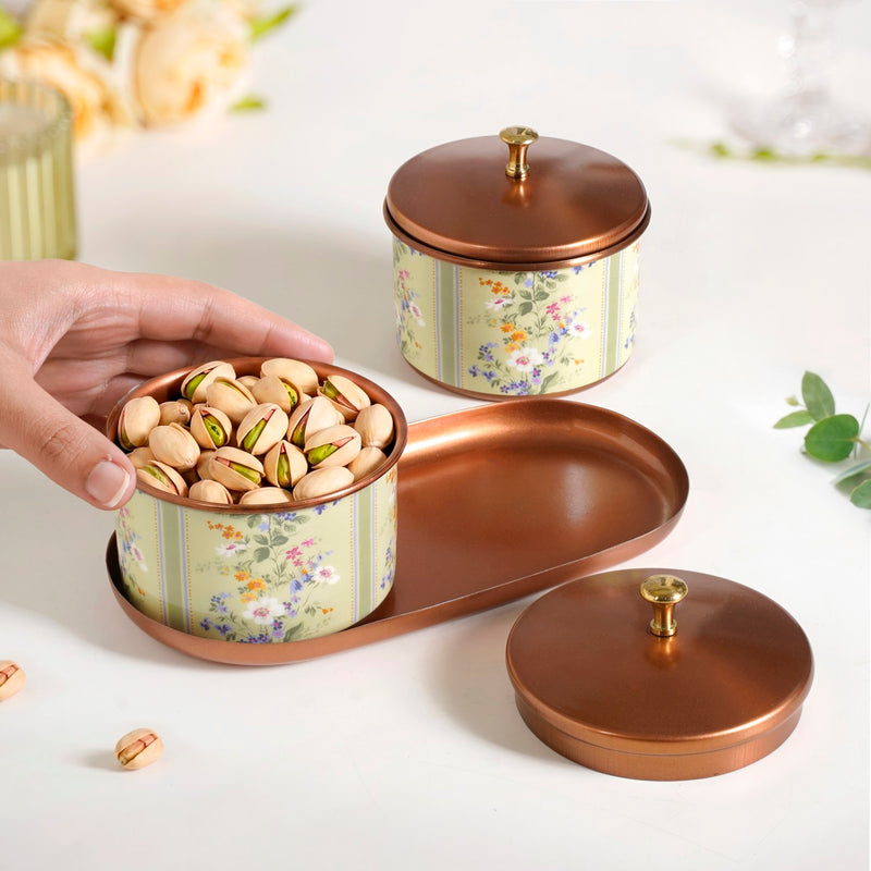 Printed Jar With Tray Set Of 3 In Gift Box