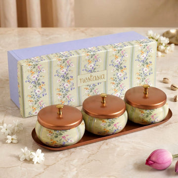 Printed Jar With Tray Set Of 4 In Gift Box
